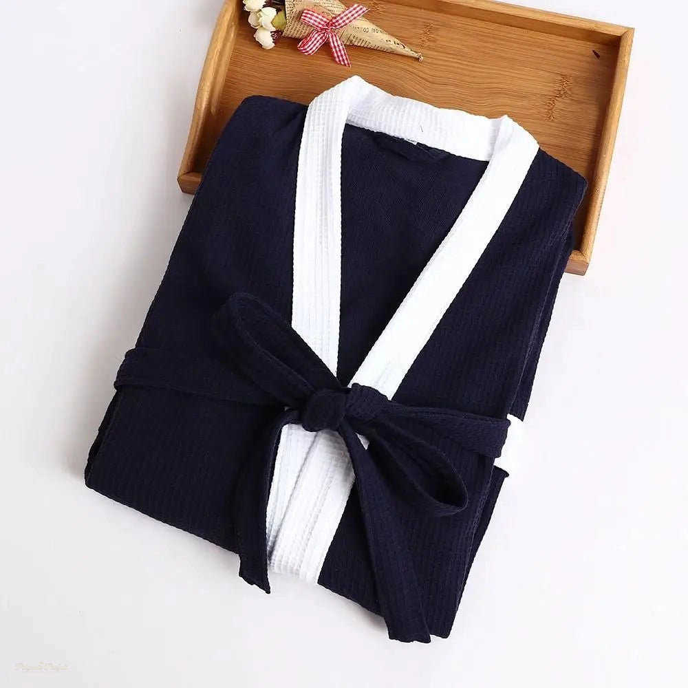 Peignoir Homme Coton Gaufré Bleu Marine - Bleu Marine - M