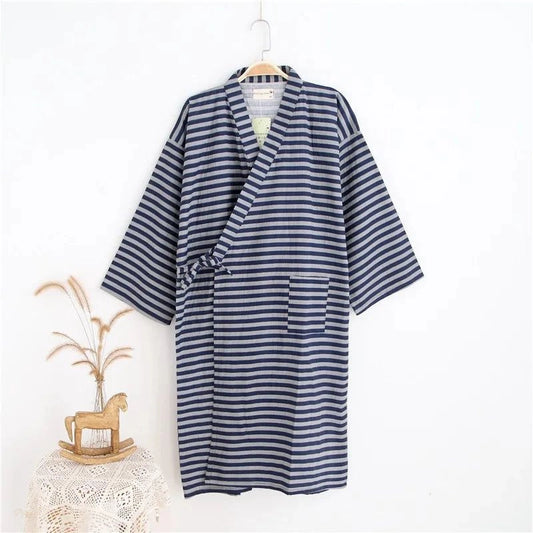 Peignoir Homme Coton Gris Perle - Kimono Loungewear - Gris Perle - M