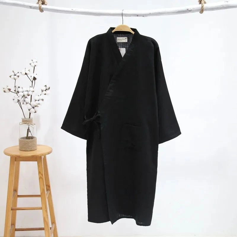 Peignoir Homme Coton Noir Élégant - Robe de Chambre - Noir Élégant - M