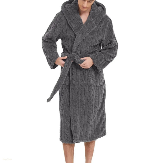 Peignoir Homme Gris Foncé Capuche Velours Épais - Gris Foncé - XXL