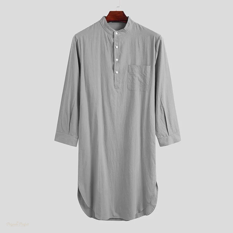 Peignoir Homme Gris Perle - Coton Boutonné - Gris Perle - XXXL
