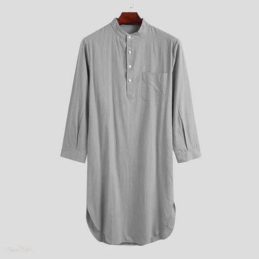 Peignoir Homme Gris Perle - Coton Boutonné - Gris Perle - XXXL