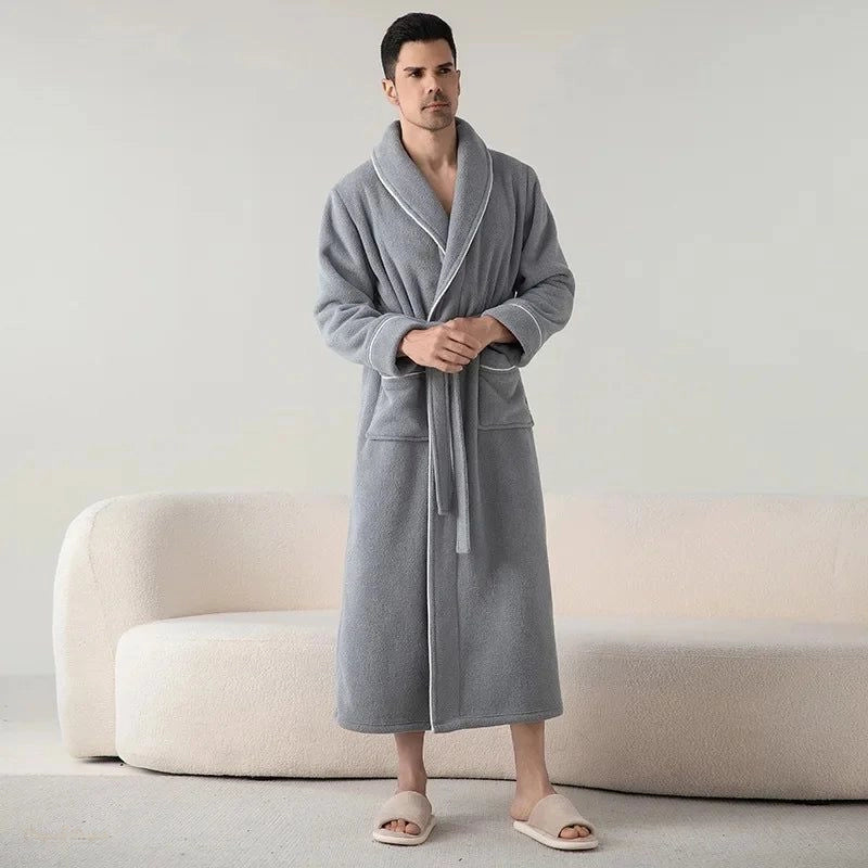 Peignoir Homme Gris Perle Polaire Épais Hiver - Gris Perle - XL
