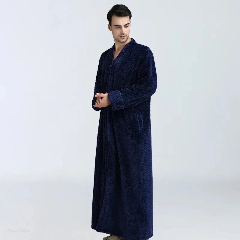 Peignoir homme hiver bleu marine polaire épaisse - Bleu Marine - XL(80-100kg) - Chine