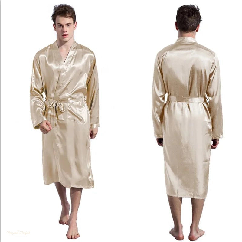 Peignoir Homme Kimono Or Champagne Soie Glacée - Or Champagne - XL(80-87.5kg)