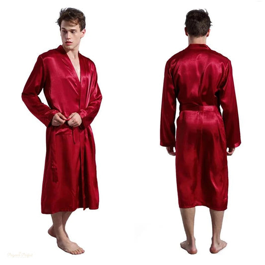 Peignoir Homme Long Satin Rouge Cerise - Rouge Cerise - XXL(87.5-95kg)