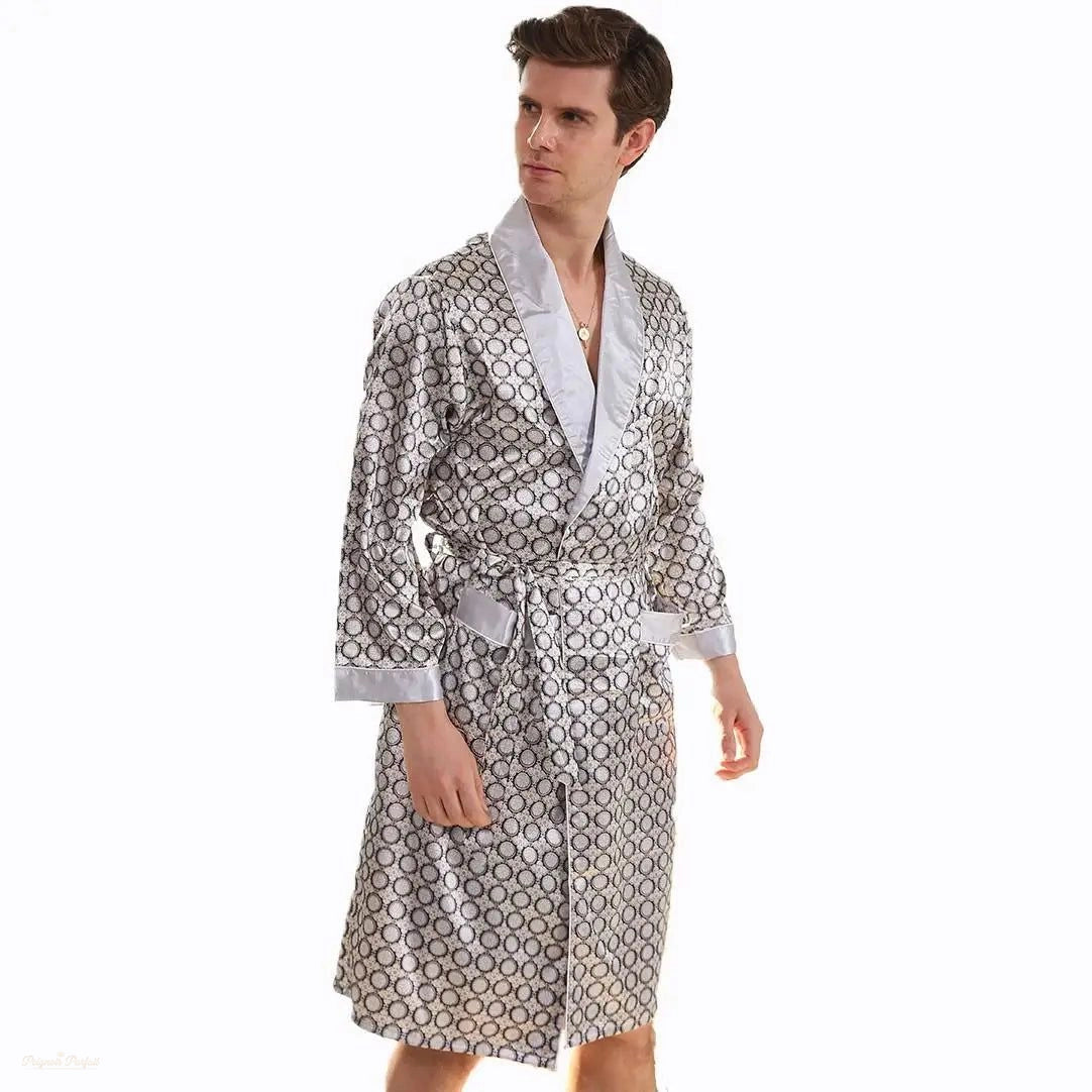 Peignoir Homme Satin Argenté Satiné - Kimono Été - Argenté Satiné - XXXL