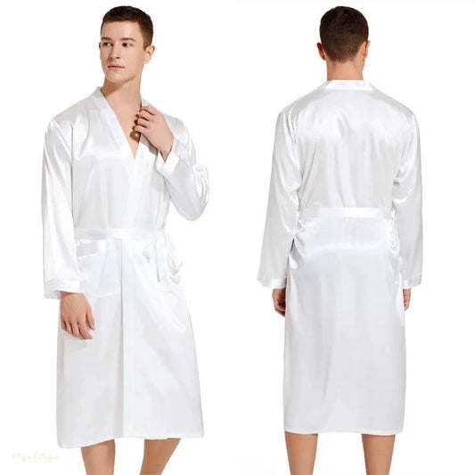 Peignoir Homme Satin Blanc Pur Kimono - Blanc Pur - XXL(87.5-95kg)