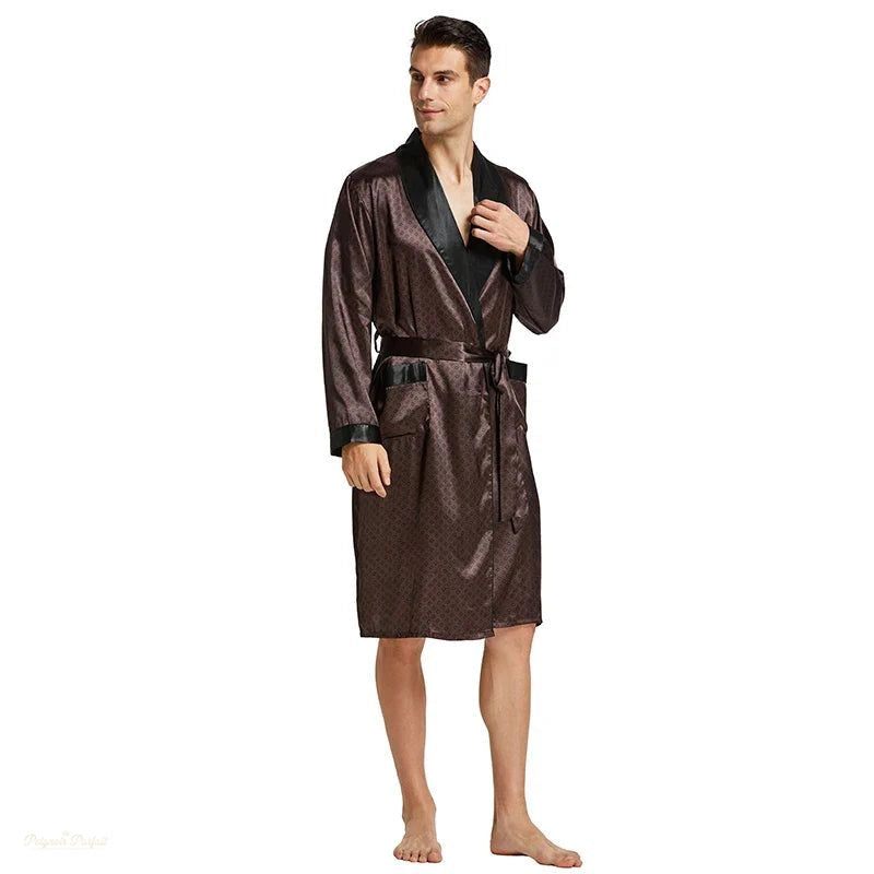 Peignoir Homme Satin Brun Satiné - Kimono Luxe - Brun Satiné - M