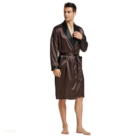 Peignoir Homme Satin Brun Satiné - Kimono Luxe - Brun Satiné - M