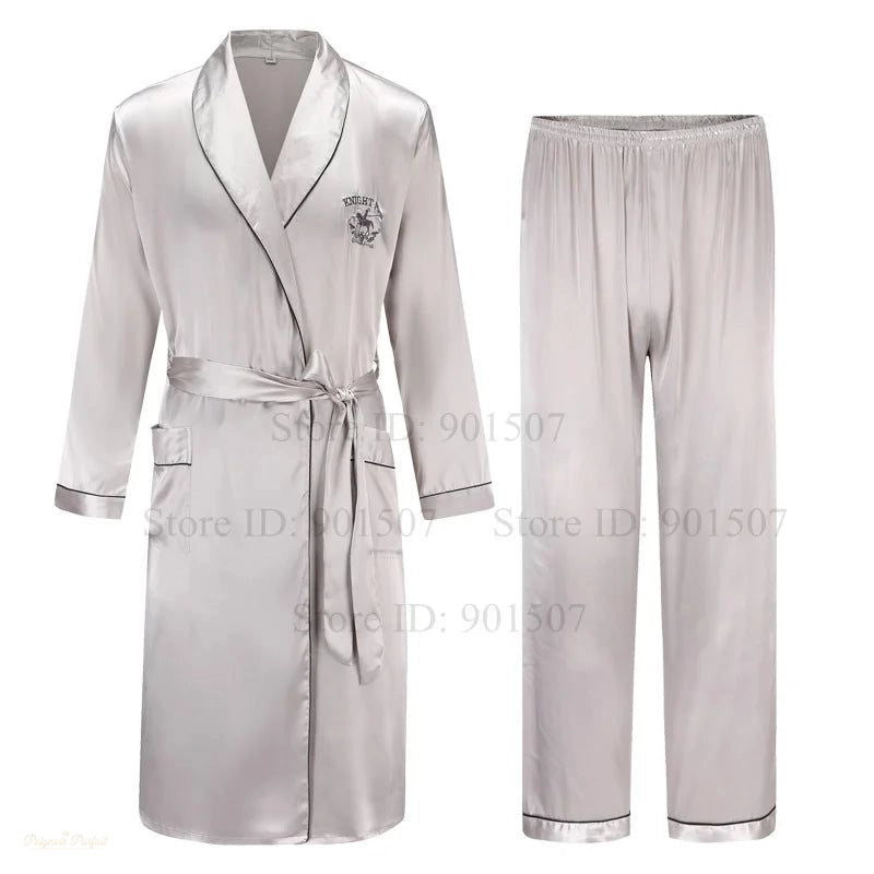 Peignoir Homme Satin Gris Clair - Homewear Détente - Gris Clair Satiné - L