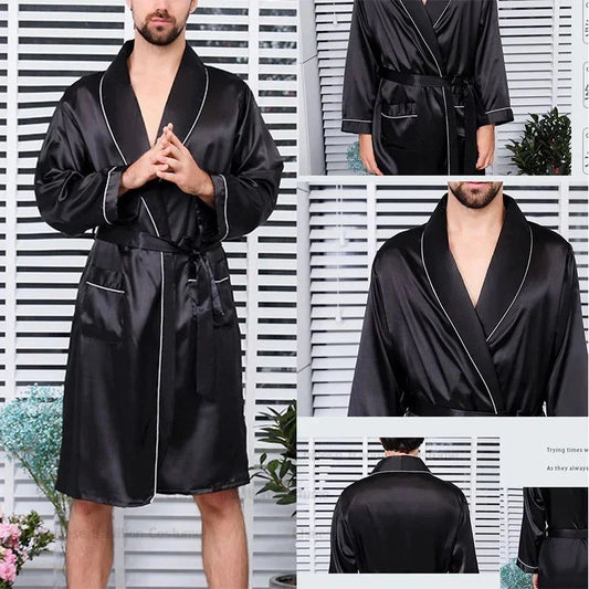 Peignoir Homme Satin Noir Satiné - Noir Satiné - XXXL