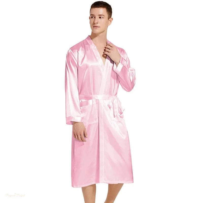 Peignoir Homme Satin Rose Pâle Kimono - Rose Pâle - XXL(87.5-95kg)