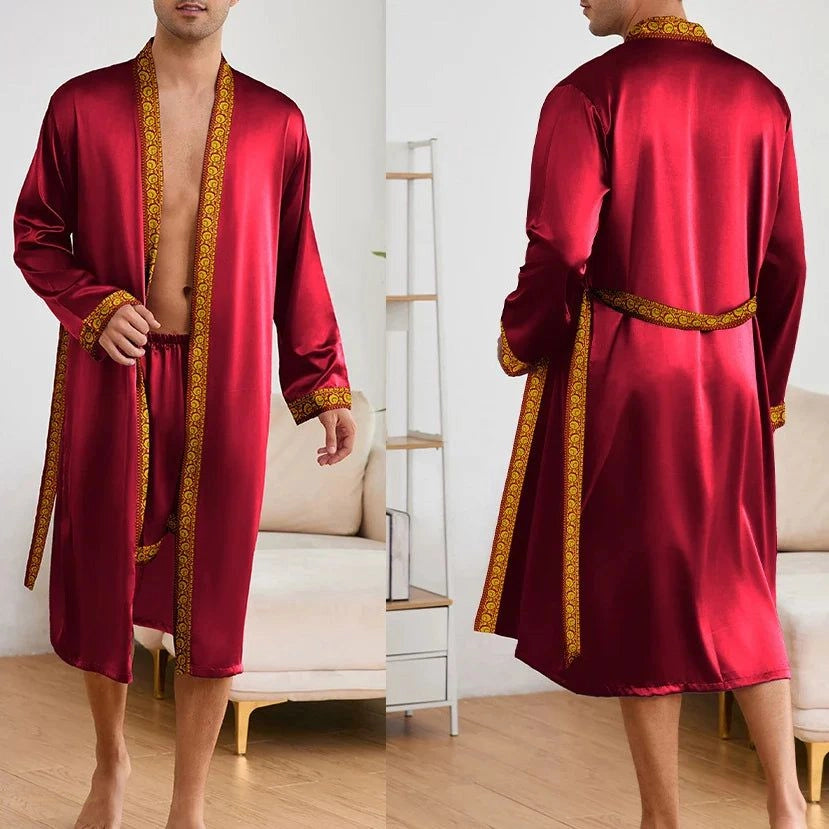 Peignoir Homme Satin Rouge Bordeaux - Ensemble 2 Pièces - Rouge Bordeaux - L
