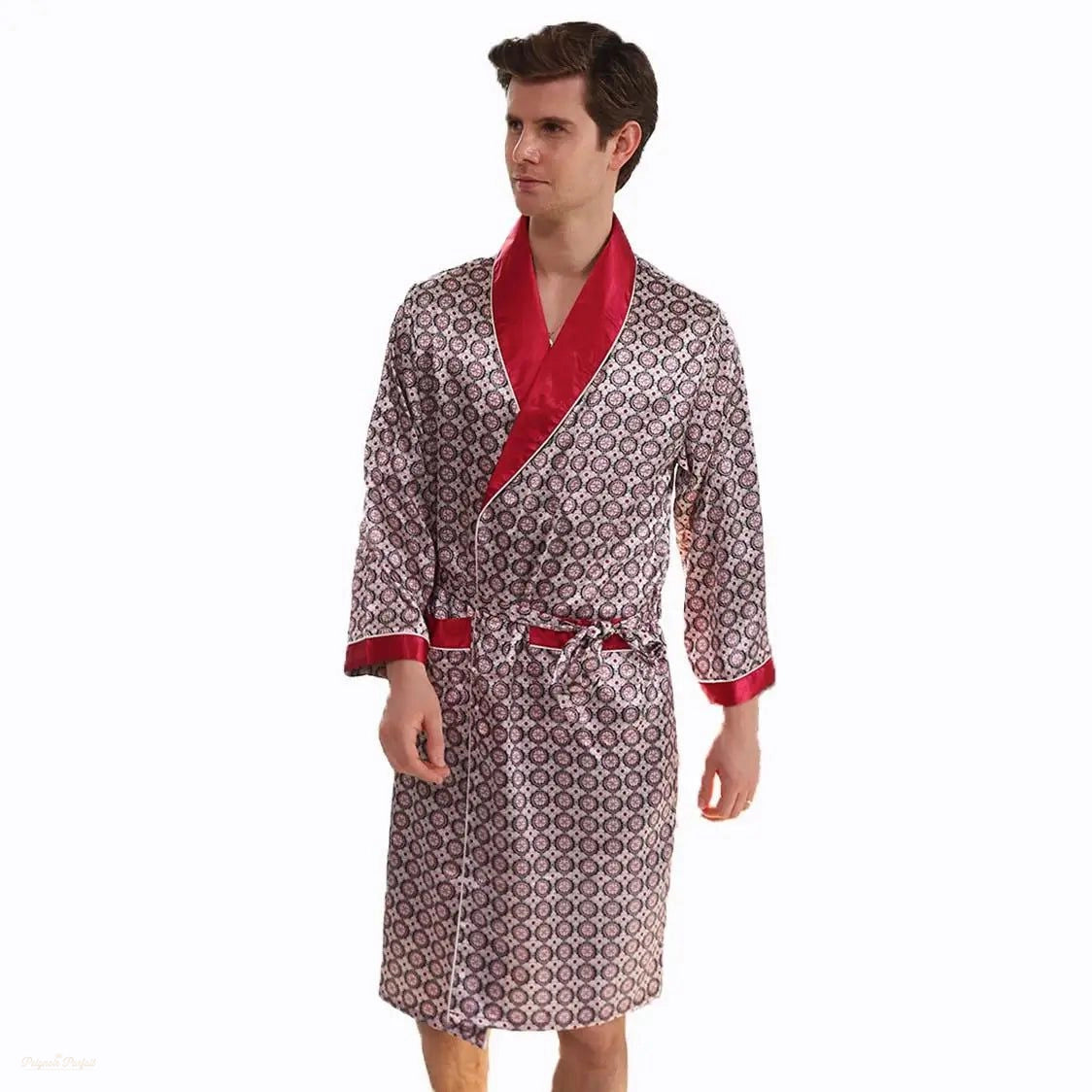 Peignoir Homme Satiné Rouge - Manches Longues Luxe - Rouge Satiné - M