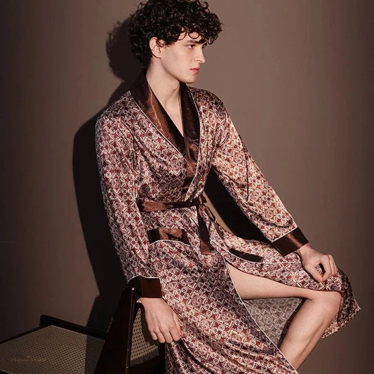 Peignoir Homme Soie Glacée Bordeaux Et Brun - Bordeaux Et Brun - M 170-177cm65-75kg