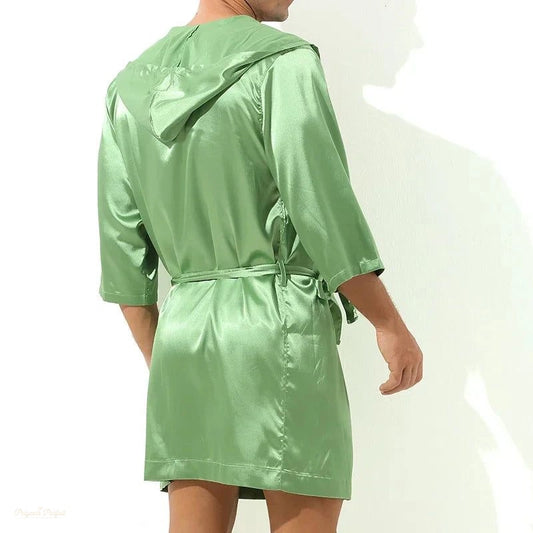 Peignoir Homme Vert Clair Manches Courtes Soyeux - Vert Clair - L