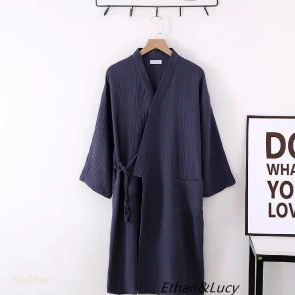 Peignoir kimono bleu nuit femme - Coton confortable - Bleu Nuit - XXL