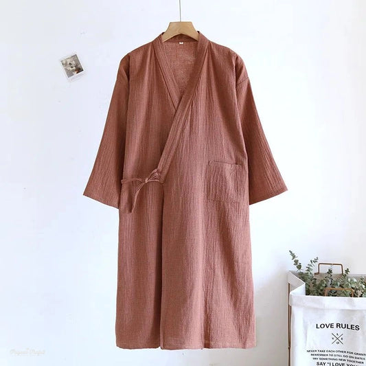 Peignoir Kimono Coton Brun Rosé Homme - Brun Rosé - M
