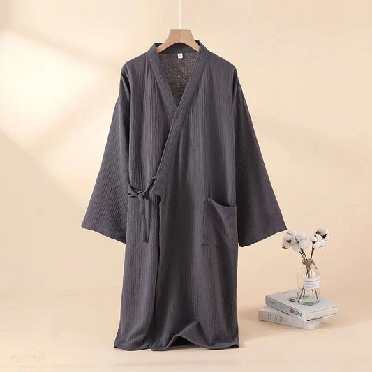 Peignoir Kimono Coton Gris Charbon - Homme et Femme - Gris Charbon - L