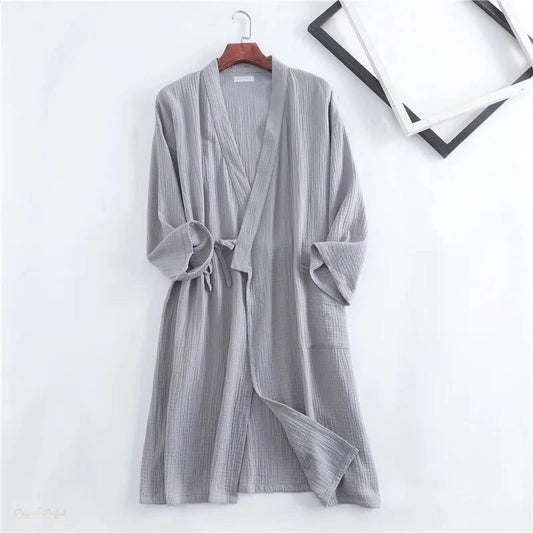 Peignoir Kimono Coton Gris Clair Femme - Gris Clair - XXL