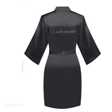 Peignoir Kimono Demoiselle d'Honneur Noir Satiné - Noir Satiné - S