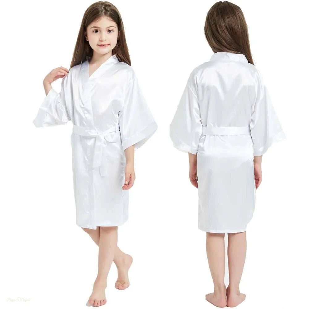 Peignoir Kimono Enfant Blanc Pur Satin - Blanc Pur - 160cm (12-14 ans)