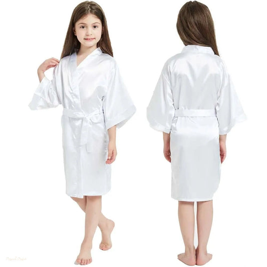 Peignoir Kimono Enfant Blanc Pur Satin - Blanc Pur - 160cm (12-14 ans)
