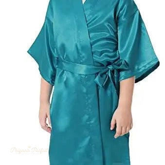 Peignoir Kimono Enfant Satin Bleu Turquoise - Bleu Turquoise - S