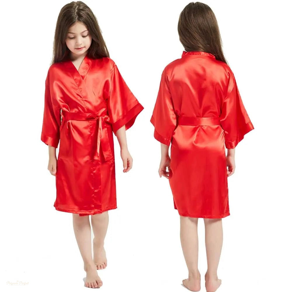 Peignoir Kimono Enfant Satin Rouge Écarlate - Rouge Écarlate - 150cm (10-11 ans)