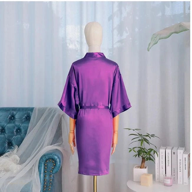 Peignoir Kimono Femme Prune Royale - Satin Luxe - Prune Royale - L