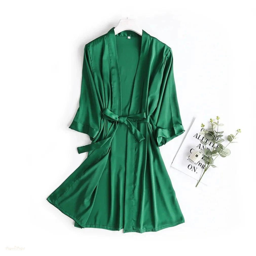 Peignoir Kimono Femme Satin Vert Émeraude - Vert Émeraude - L