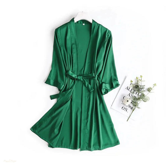 Peignoir Kimono Femme Satin Vert Émeraude - Vert Émeraude - L