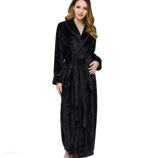 Peignoir Kimono Flanelle Femme Noir Charbon - Noir Charbon - XL