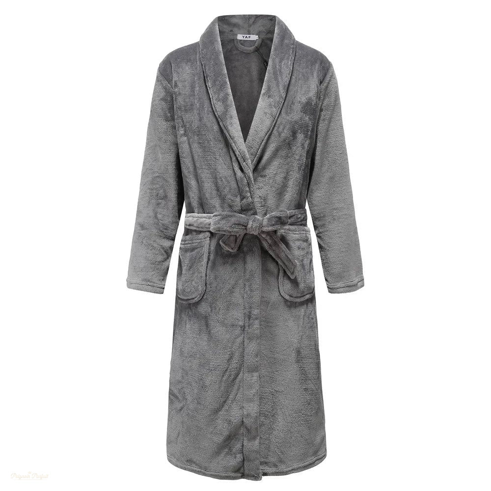 Peignoir Kimono Gris Anthracite Épais et Chaud - Gris Anthracite - L