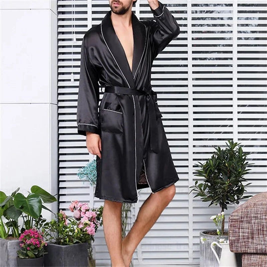 Peignoir Kimono Homme Satin Noir Satiné - Noir Satiné - XXL
