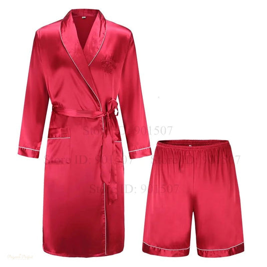 Peignoir Kimono Homme Satin Rouge Sombre - Rouge Sombre - XXXL