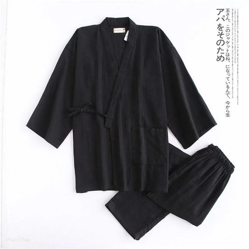 Peignoir Kimono Noir Élégant Homme - Ensemble 2 pièces - Noir Élégant - L