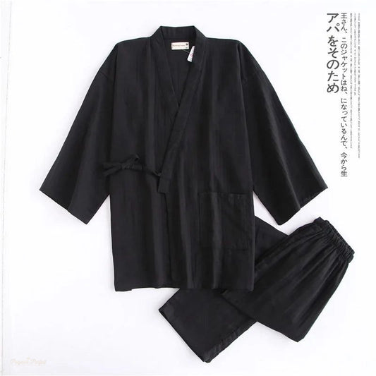 Peignoir Kimono Noir Élégant Homme - Ensemble 2 pièces - Noir Élégant - L