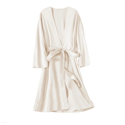 Peignoir Kimono Satin Blanc Cassé Femme - Blanc Cassé Satiné - XXL