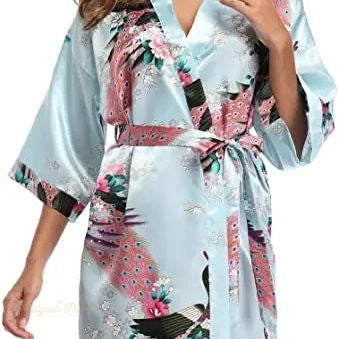 Peignoir Kimono Satin Bleu Clair Femme - Bleu Clair Satiné - XXL