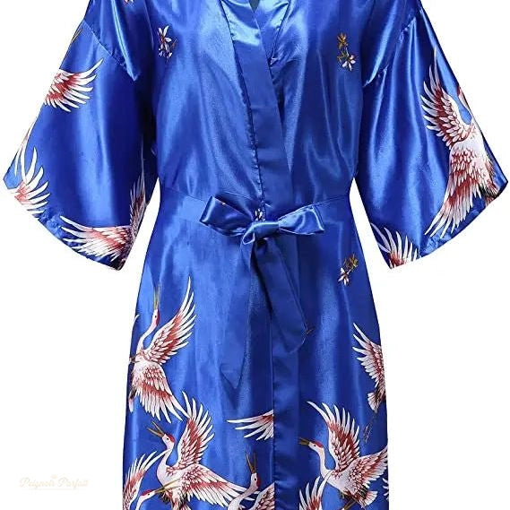 Peignoir Kimono Satin Bleu Roi Satiné Femme - Bleu Roi Satiné - S