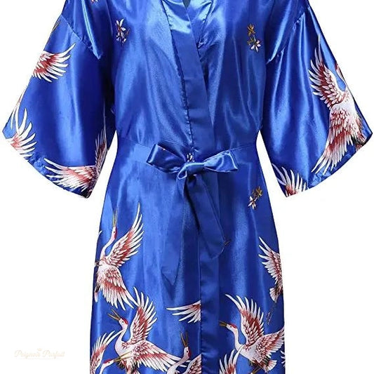 Peignoir Kimono Satin Bleu Roi Satiné Femme - Bleu Roi Satiné - S