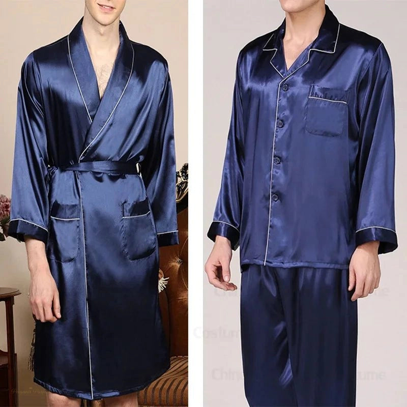 Peignoir Kimono Satin Bleu Sarcelle Homme - Bleu Sarcelle - 1XL