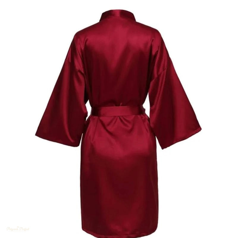 Peignoir Kimono Satin Bordeaux Femme - Bordeaux - S