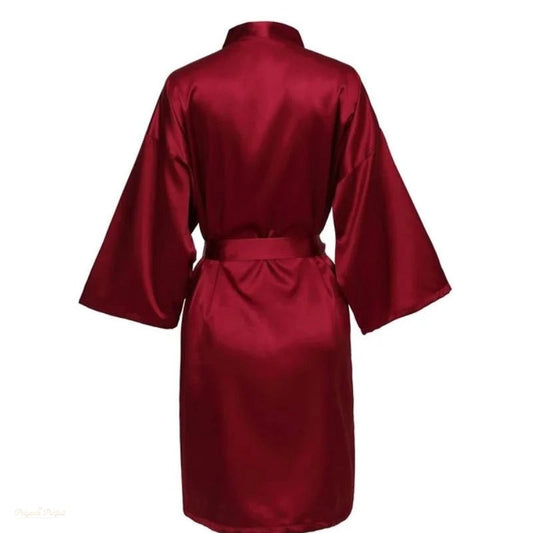 Peignoir Kimono Satin Bordeaux Femme - Bordeaux - S