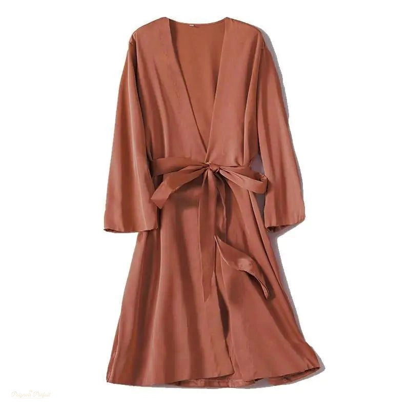 Peignoir kimono satin caramel satiné femme - Caramel Satiné - M