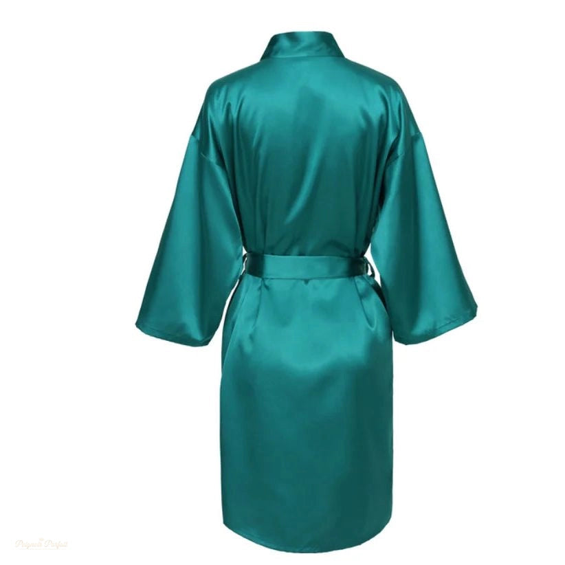 Peignoir Kimono Satin Femme Vert Sapin - Vert Sapin - S