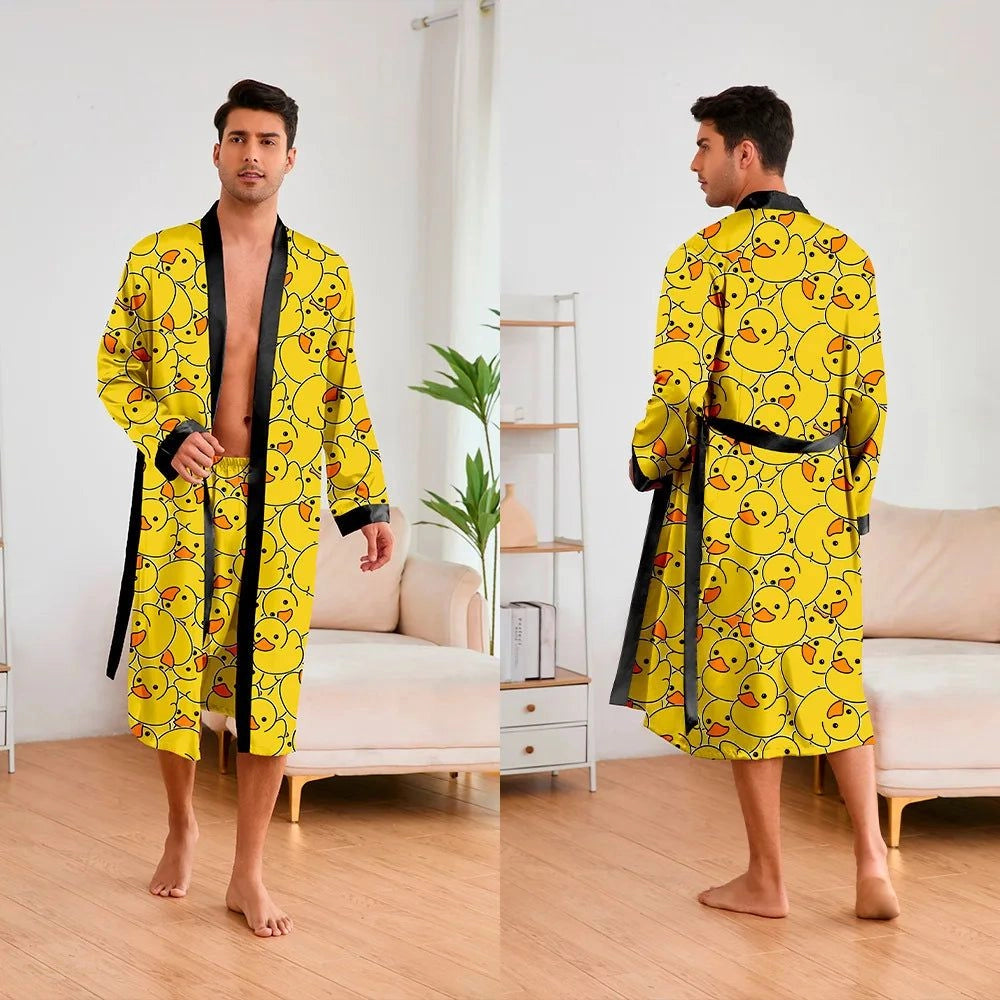 Peignoir Kimono Satin Homme Jaune Canard - Jaune Canard - L