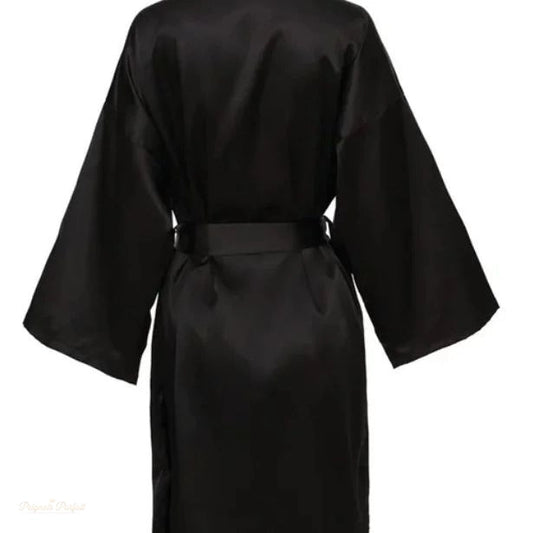 Peignoir Kimono Satin Noir Satiné Mariée - Noir Satiné - XXL